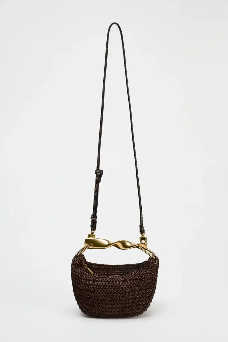 Summer Half-Moon Beach Straw Shoulder Bags Women's - Piña Colada