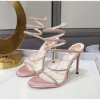 Fashion Snake Twine Around Crystal Women Sandals - Piña Colada