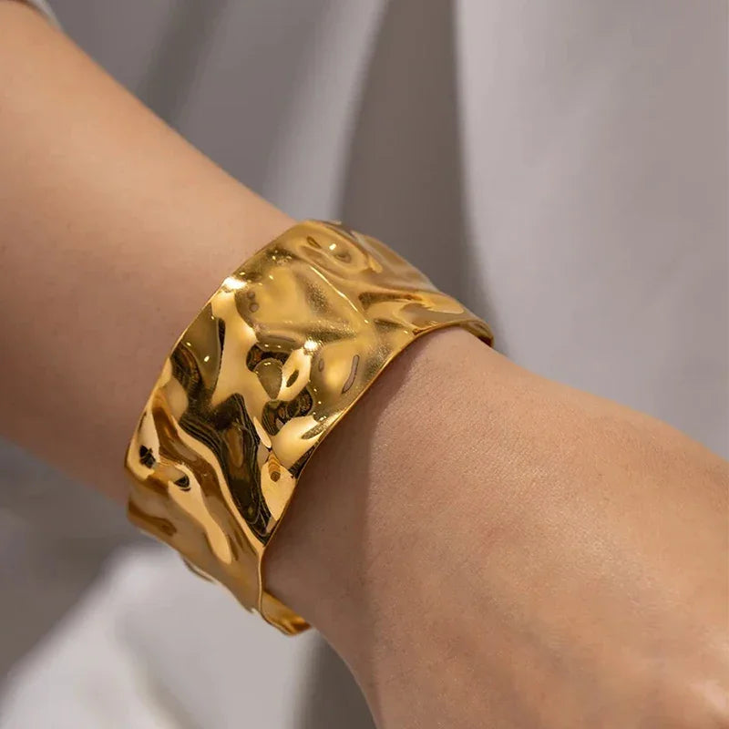 Wide Large Metal Cuff Open Bangles - Piña Colada