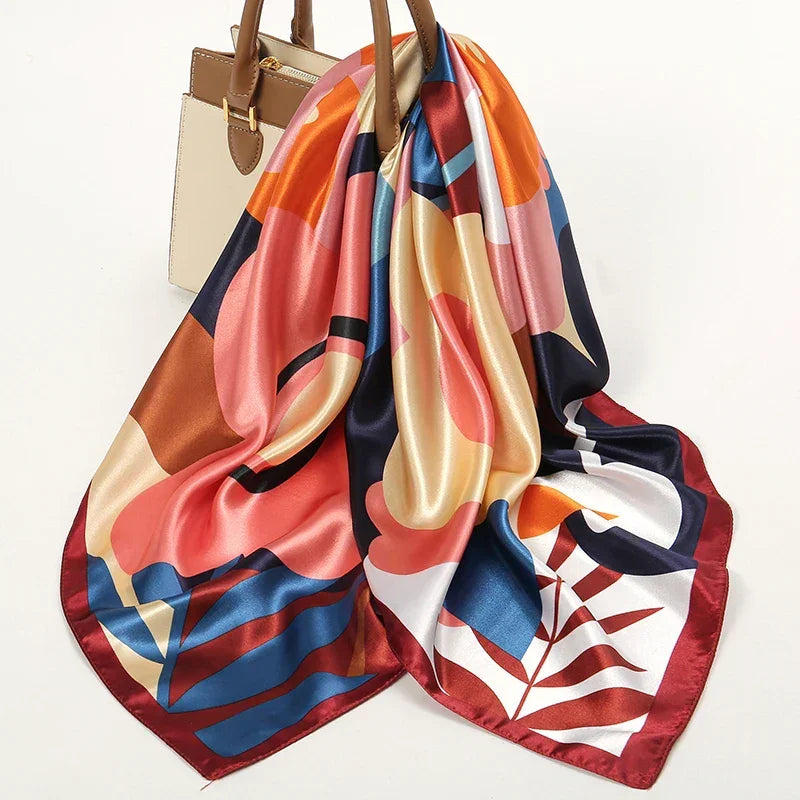 Silk Satin Square Scarf Flower - Piña Colada