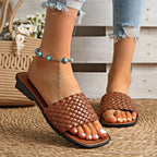 Everyday Essential Flat Sandals – Minimalist PU Slip-Ons - Piña Colada