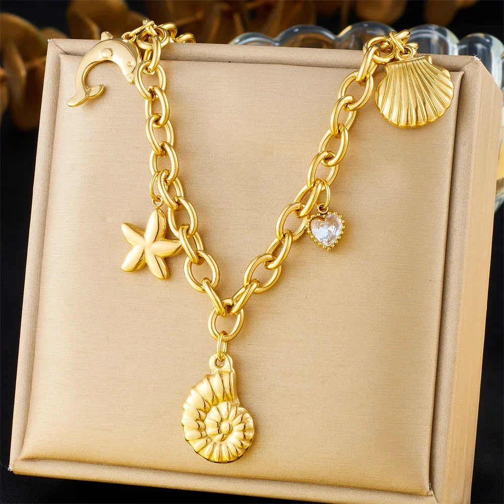 Stainless Steel Pearl Necklace - Piña Colada
