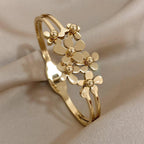 Stainless Steel Double Flower Cuff Bracelet - Piña Colada