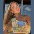 Hollow Out Floral Lace-Up Mini Dress - Piña Colada
