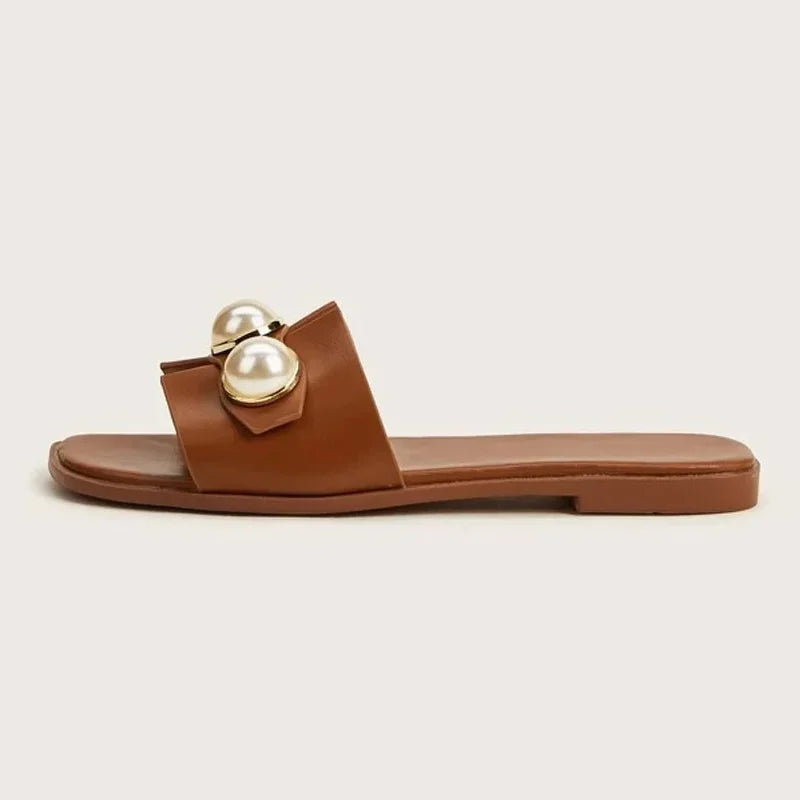 British Style Beaded Flat Sandals - Piña Colada