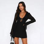 Slim Mini Dresses V-neck Ruffles - Piña Colada
