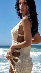 U Neck Sleeveless Knit Beach Dress - Piña Colada