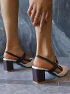 Elegant Pointed Toe Chunky Heel Sandals - Piña Colada