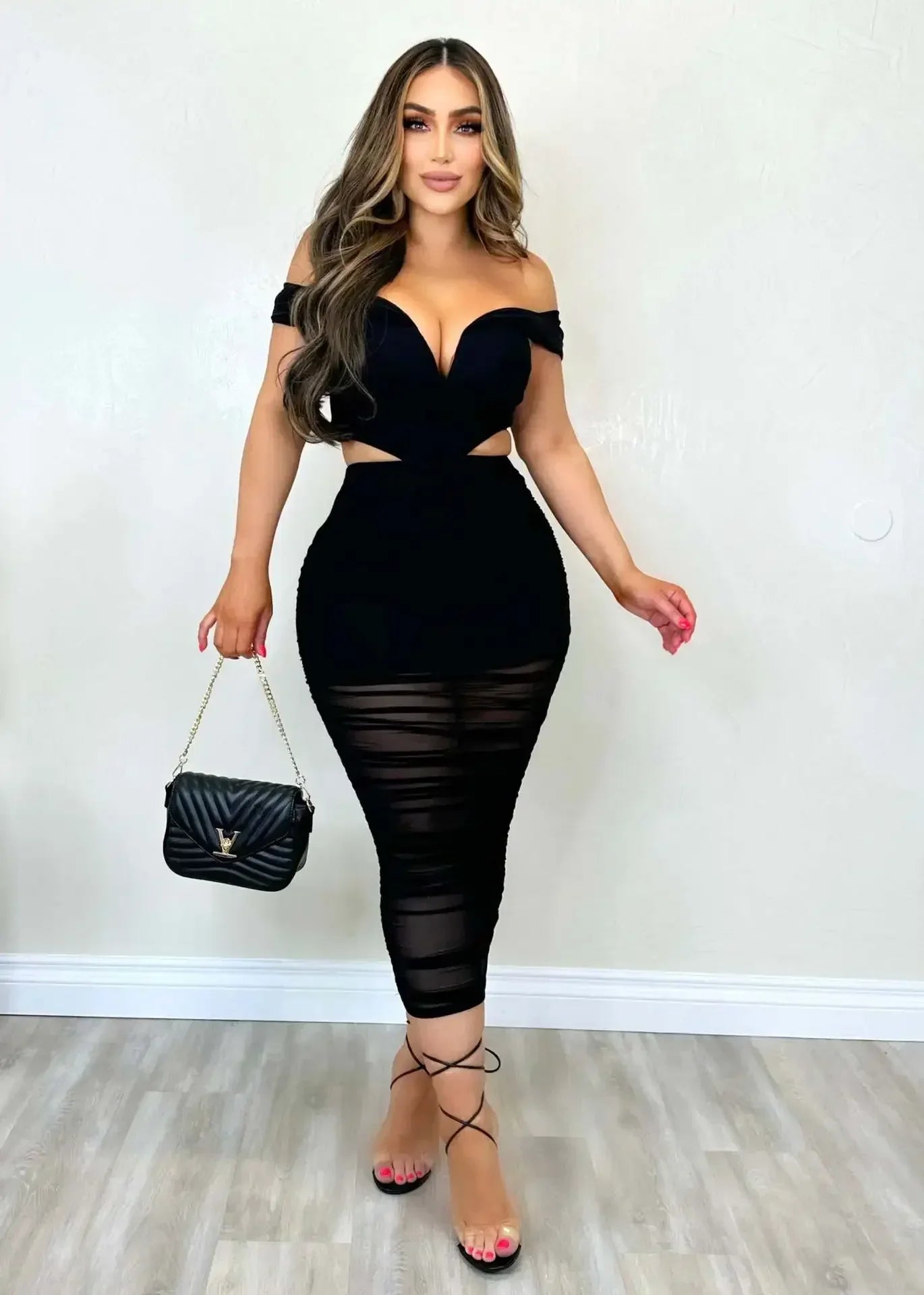 Mesh Elegance Slim-Fit Two-Piece Set – Formal &amp; Sexy Look - Piña Colada
