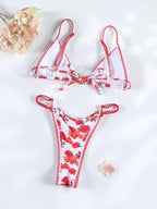 Floral Print Bordered Bikini Set