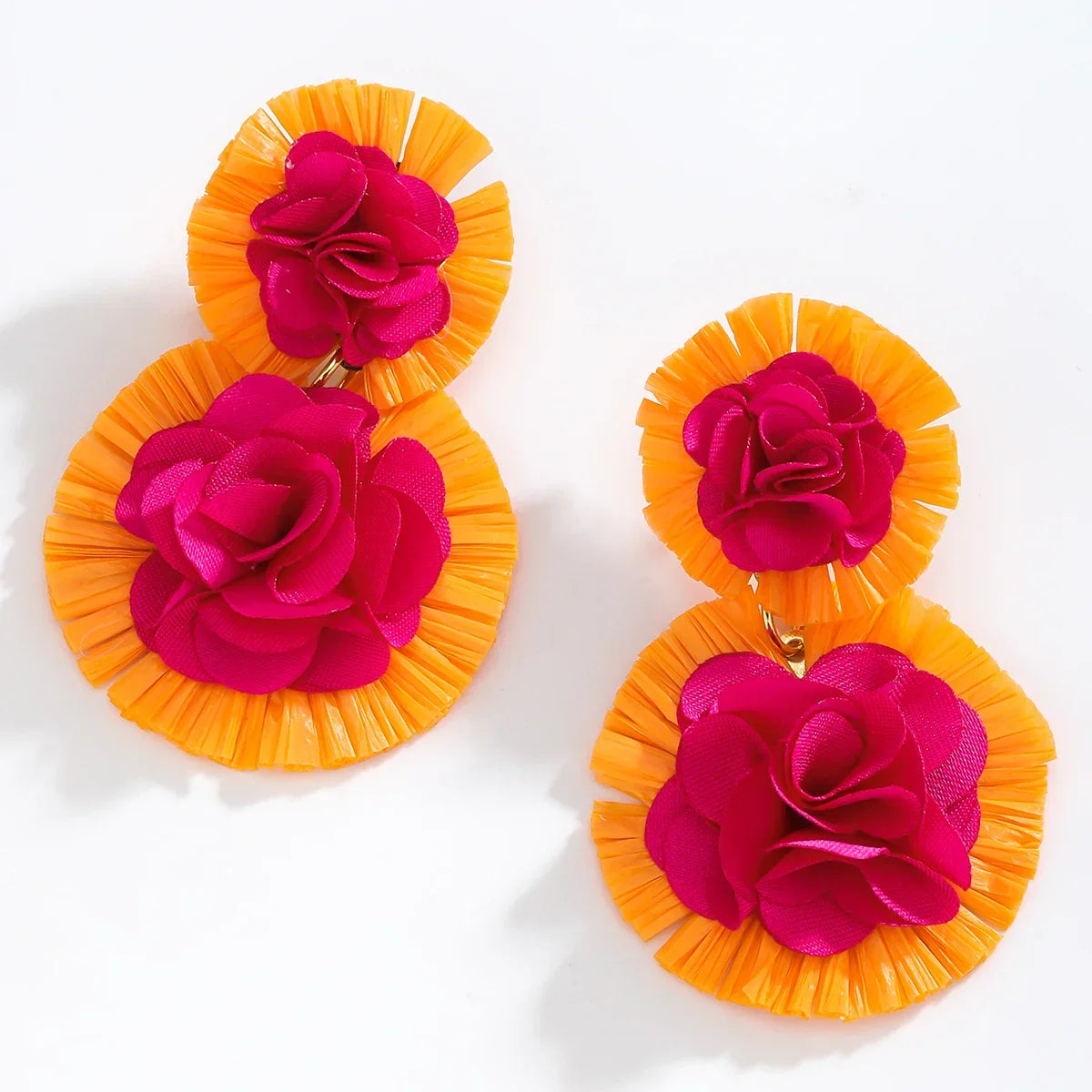 Bohemian Raffia Flower Drop Earrings - Piña Colada