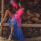 Off-Shoulder Ruffle Top & Slit Skirt Set - Piña Colada