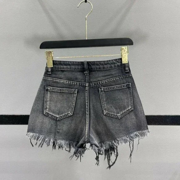 High Waist Polka Dot Denim Shorts - Piña Colada