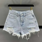 High Waist Polka Dot Denim Shorts - Piña Colada