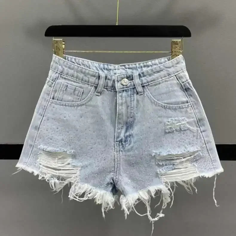 High Waist Polka Dot Denim Shorts - Piña Colada