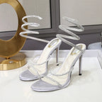 Fashion Snake Twine Around Crystal Women Sandals - Piña Colada