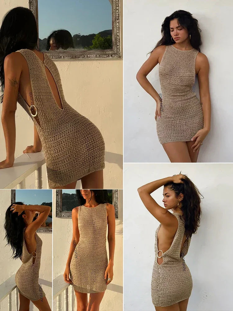 One Neck Cut Out Circle Beach Mini Dress - Piña Colada