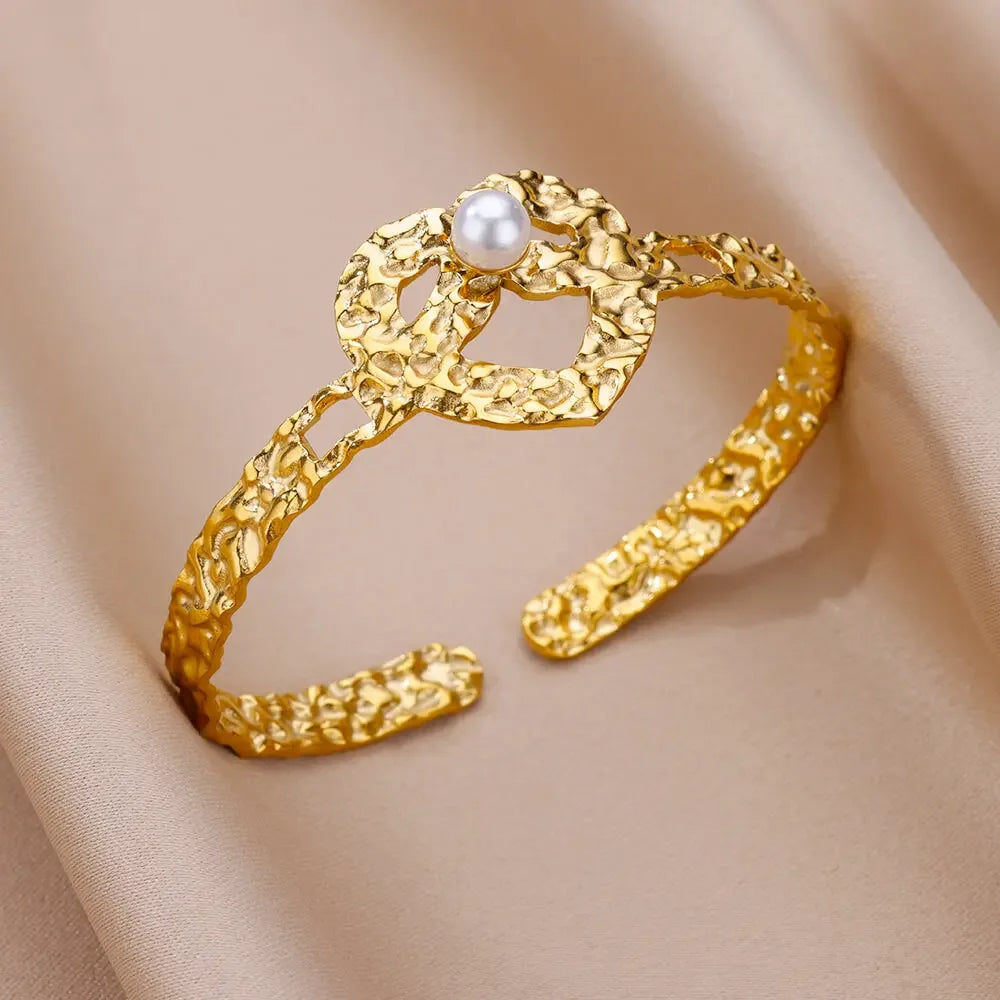 18K Gold-Plated Stainless Steel Cuff Bracelet for Women - Piña Colada