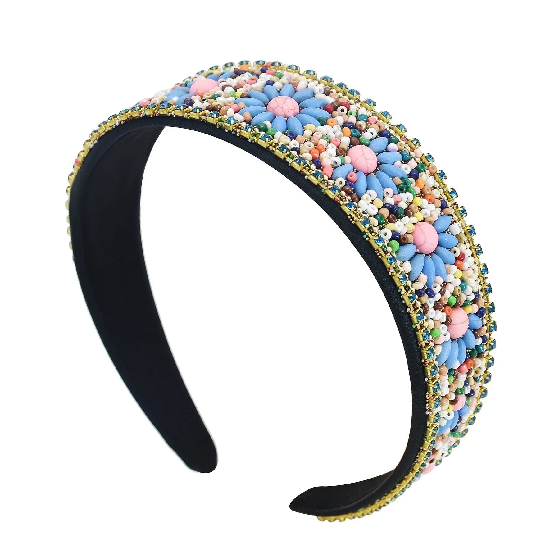 Bead Flower Wide Hair Hoop