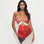 Strapless Mermaid Maxi Dress – Hollow Out Floral Knit - Piña Colada