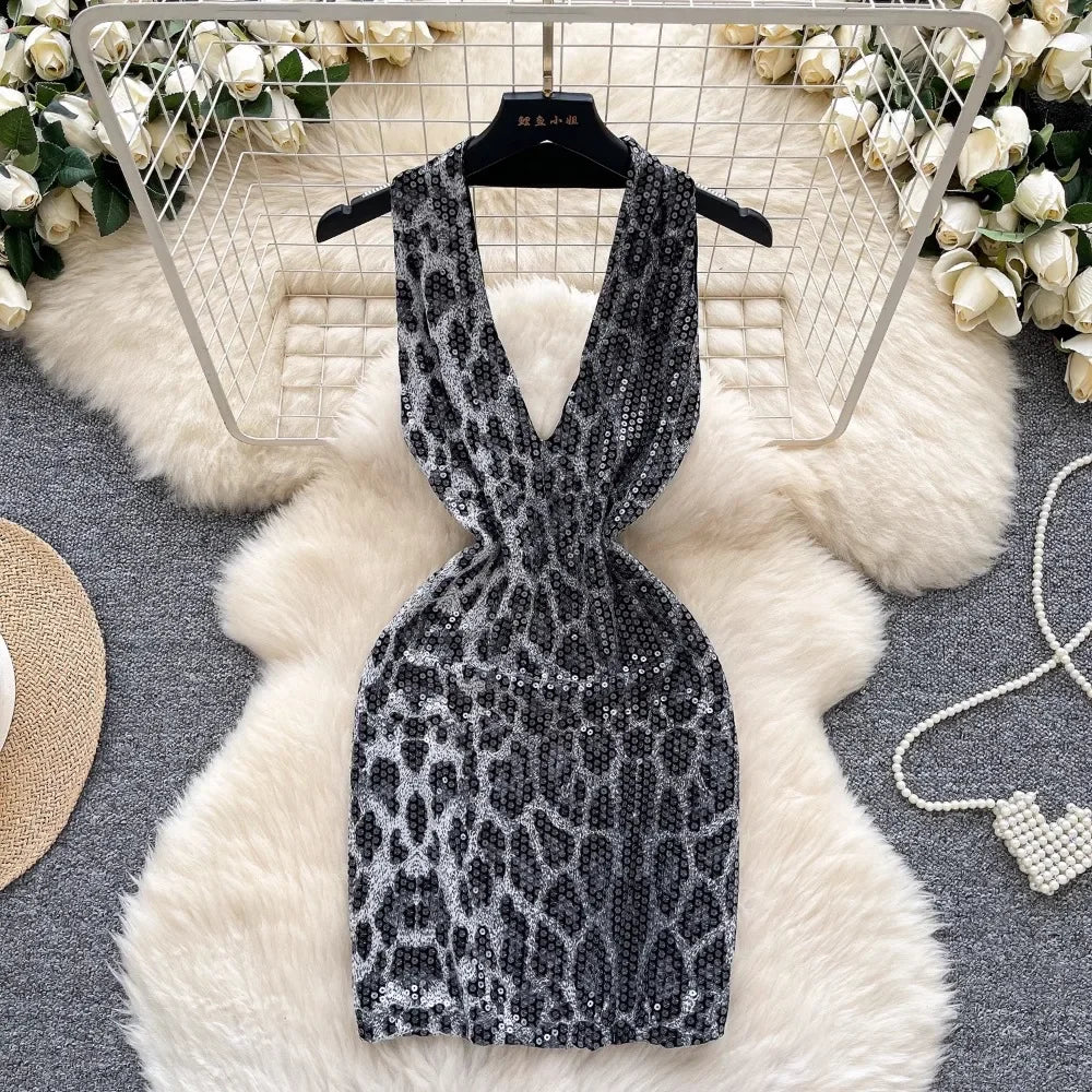 Deep V-neck Leopard Dress - Piña Colada