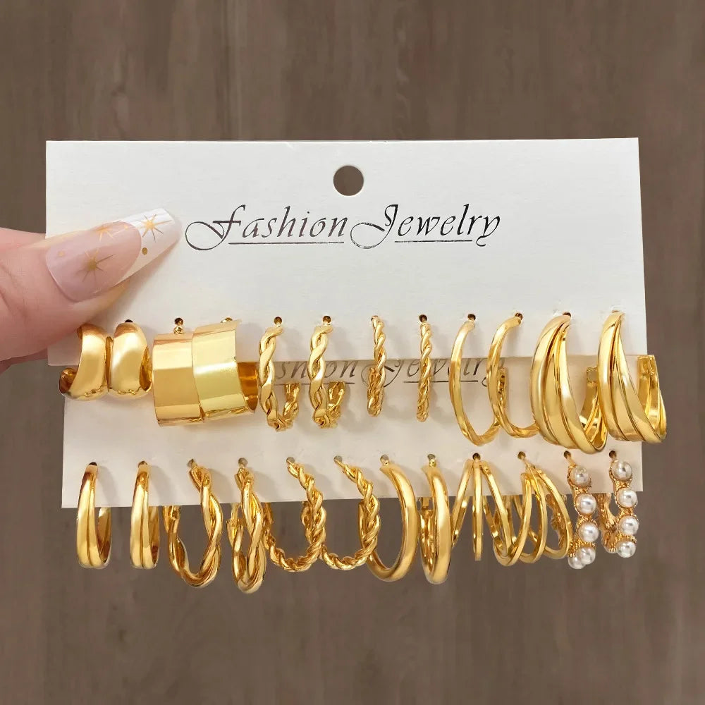 Pearl Hoop Earrings Set - Piña Colada