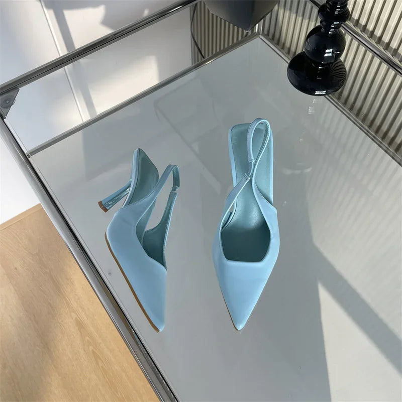 Slip-On Slingback Pumps – Pointed Toe & Thin Heels - Piña Colada