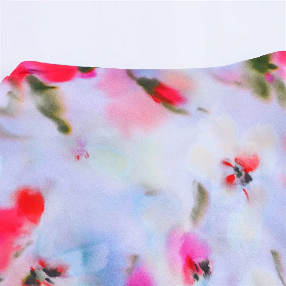 Floral Print Ruched Side Wrap Maxi Skirt - Piña Colada