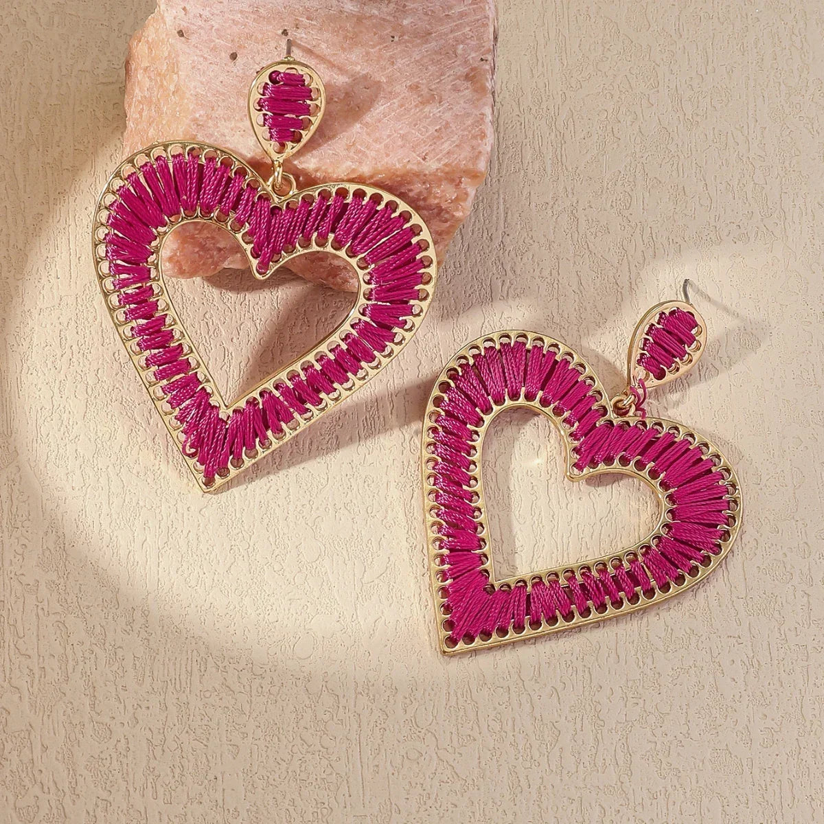 Boho Love Heart Braided Rope Drop Earrings - Piña Colada