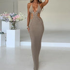 Backless Hollow-Out Knit Cover-Up Dress – Beach Vacation Style - Piña Colada