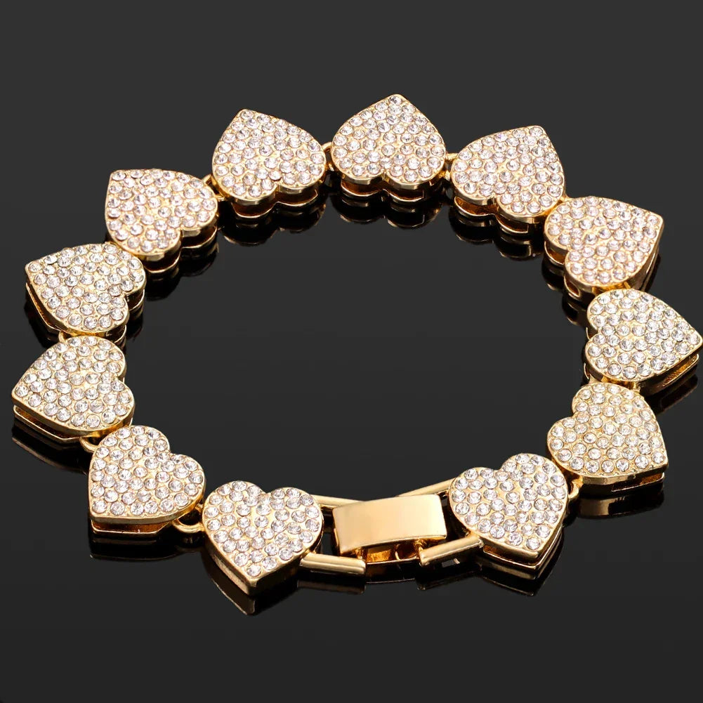 Iced Out Heart & Cuban Link Bracelet - Piña Colada