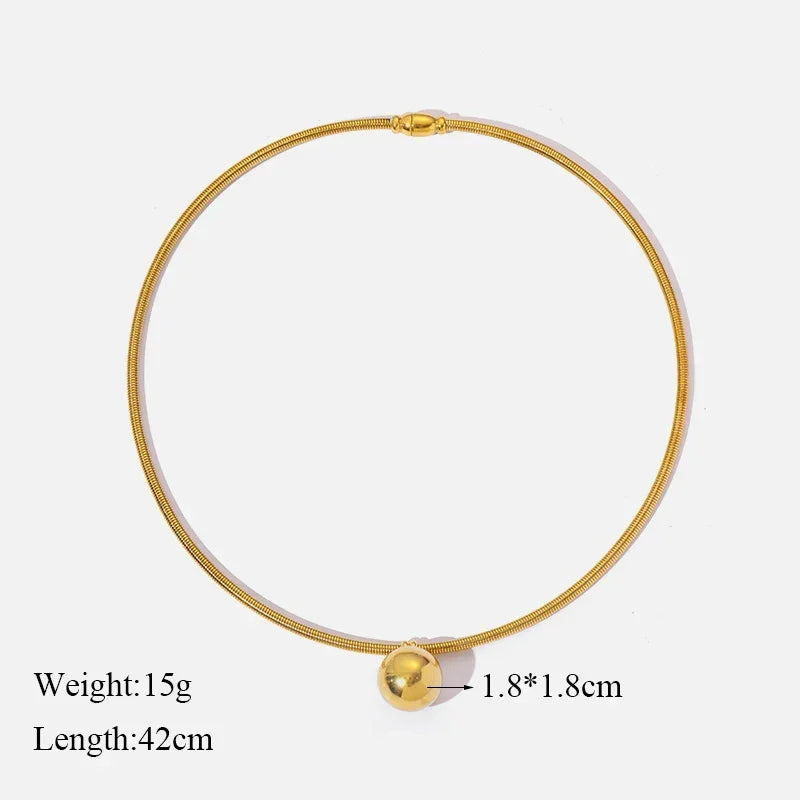 Trendy Stainless Steel Ball Pendant Necklace for Women - Piña Colada