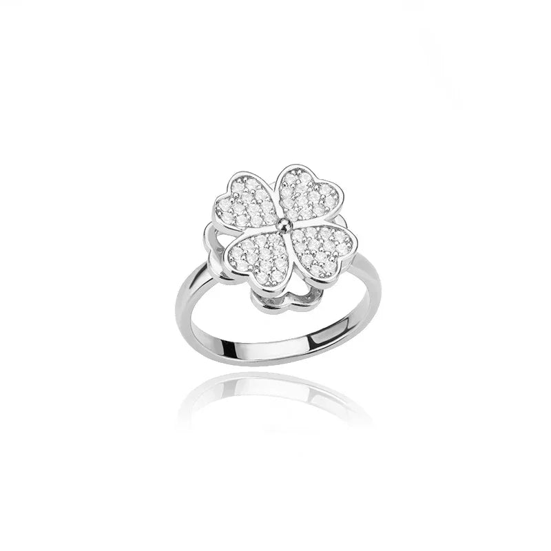 Spinner Zircon Heart Four Leaf Clover Rings - Piña Colada
