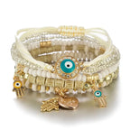 Bohemian Evil Eye Tassel Bracelet Set - Piña Colada