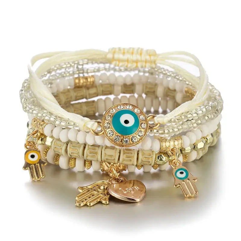 Bohemian Evil Eye Tassel Bracelet Set - Piña Colada