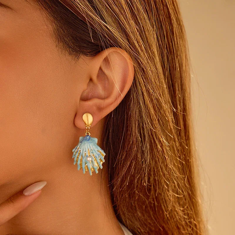 Blue Shell Earrings - Piña Colada