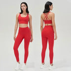 High-Waist Sports Leggings with Phone Pocket Set - Piña Colada