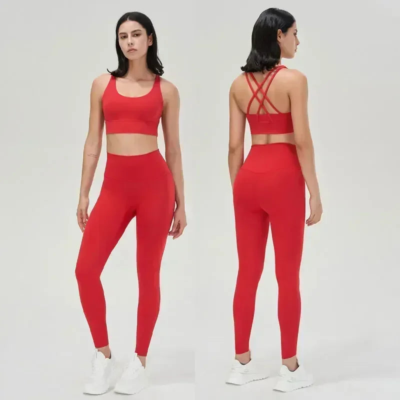 High-Waist Sports Leggings with Phone Pocket Set - Piña Colada