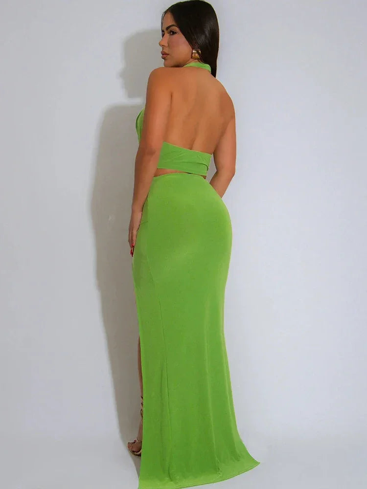 Elegant Hollow Out High Stretch Maxi Dress - Piña Colada