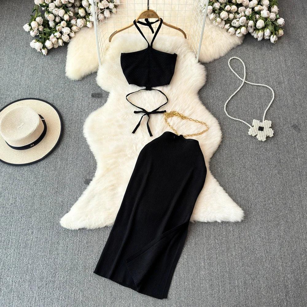 Halter Knit Two-Piece Set - Piña Colada