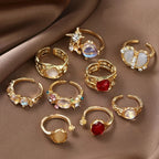 9Pcs Fashionable Women's Golden Ring - Piña Colada