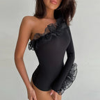 Mesh Lotus Leaf Flying Single Shoulder Sleeve - Piña Colada