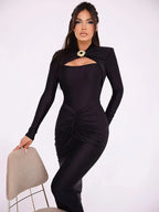 Elegant Long Sleeved Elastic Tight Long Dress - Piña Colada