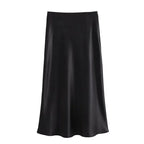 Elegant Satin Midi Skirt – Office Chic Mid-Calf Silhouette - Piña Colada