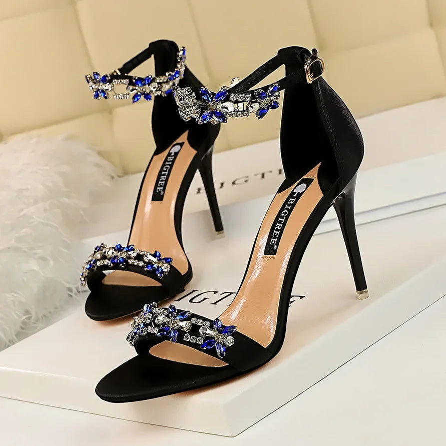 Crystal Flower Thin High Heels Sandals - Piña Colada