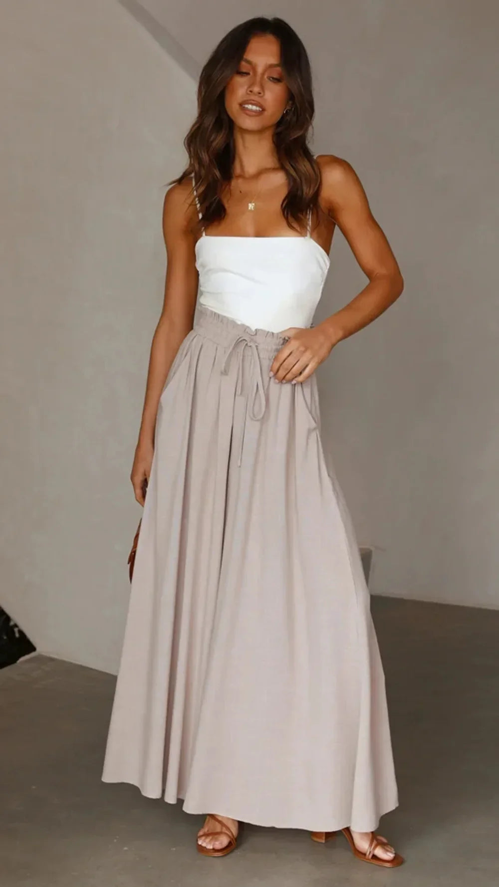 Loose Casual Wide Leg Pants - Piña Colada