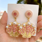 Bling Faux Pearl Shell Drop Earrings - Piña Colada