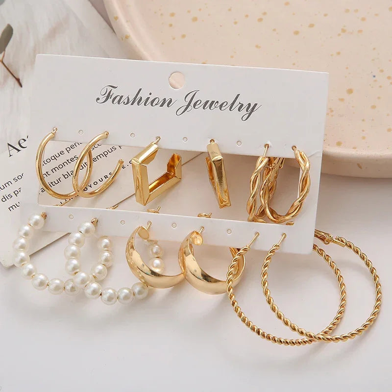 Pearl Hoop Earrings Set - Piña Colada