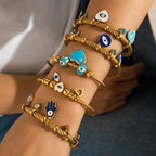 Colorful Eyes & Heart Drip Oil Pendant Bracelet - Piña Colada