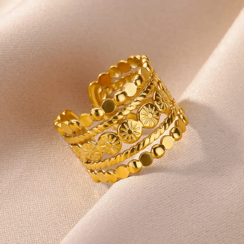 Stainless Steel Zircon Adjustable Ring - Piña Colada